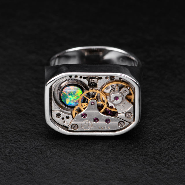 vintage rectangle ring with australian opal