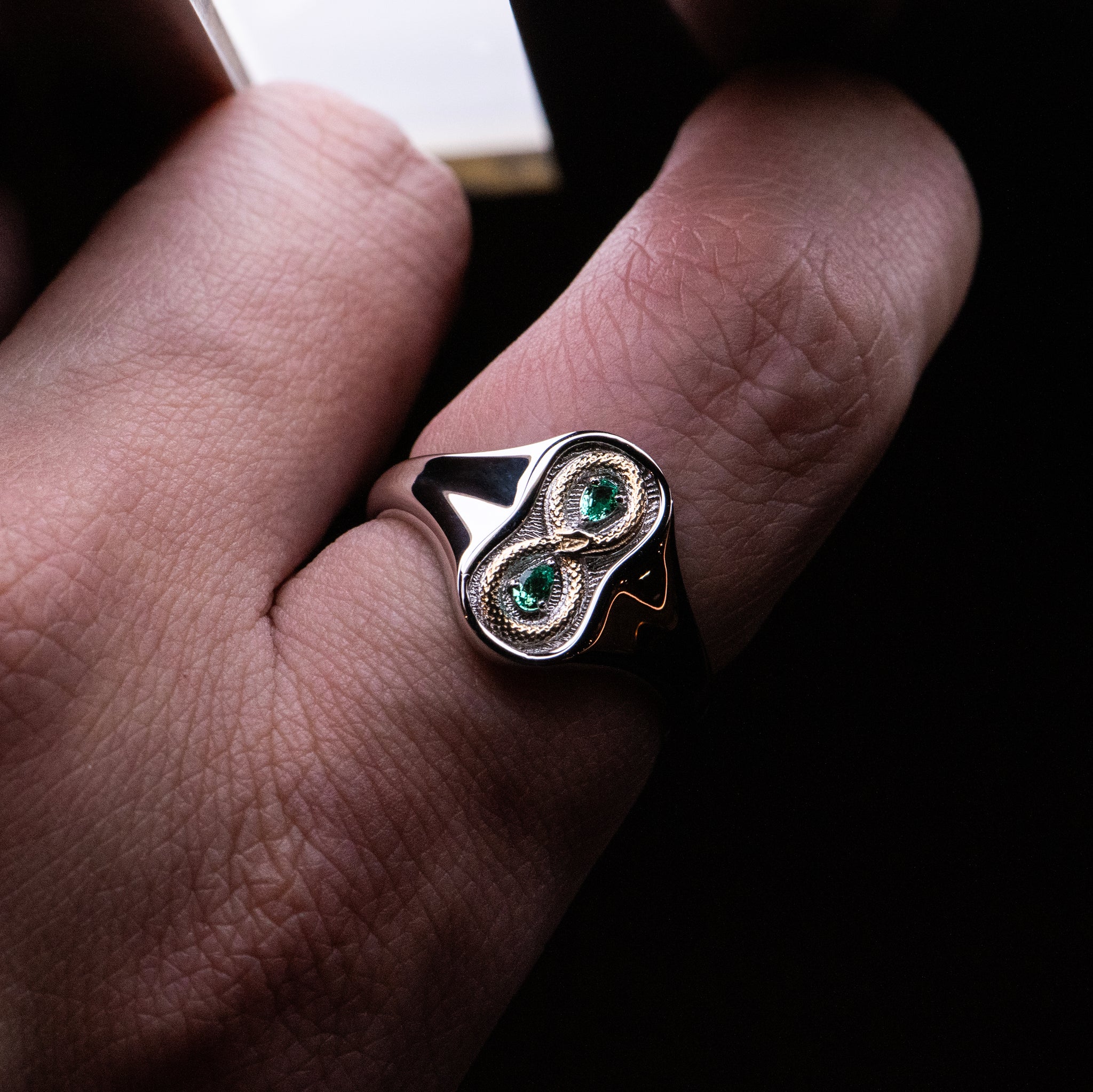 Gold & Emerald Snake Ring - FIGURE 8 - AHW Studio