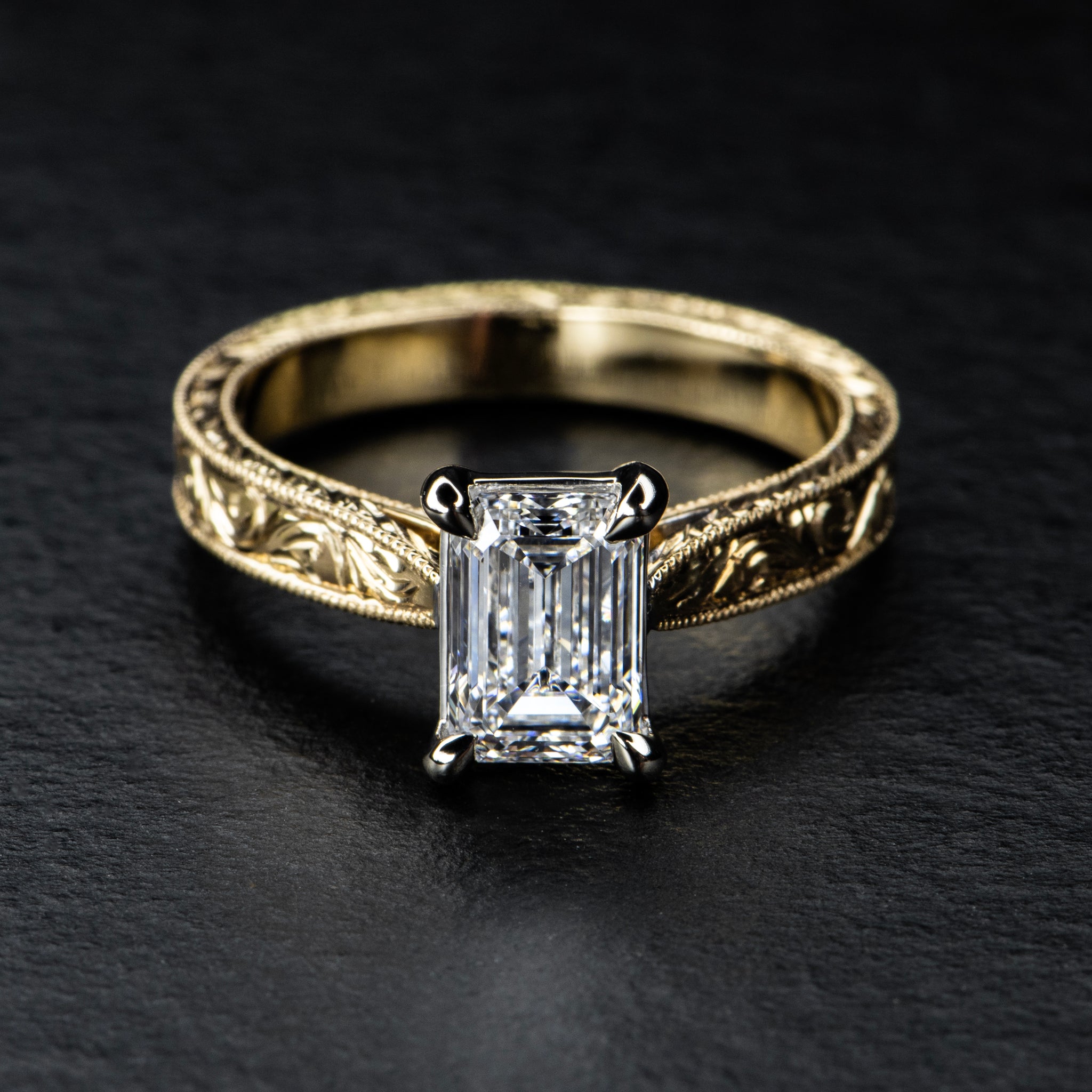 Hand-Engraved 1.5ct Diamond Ring - GRACE - AHW Studio