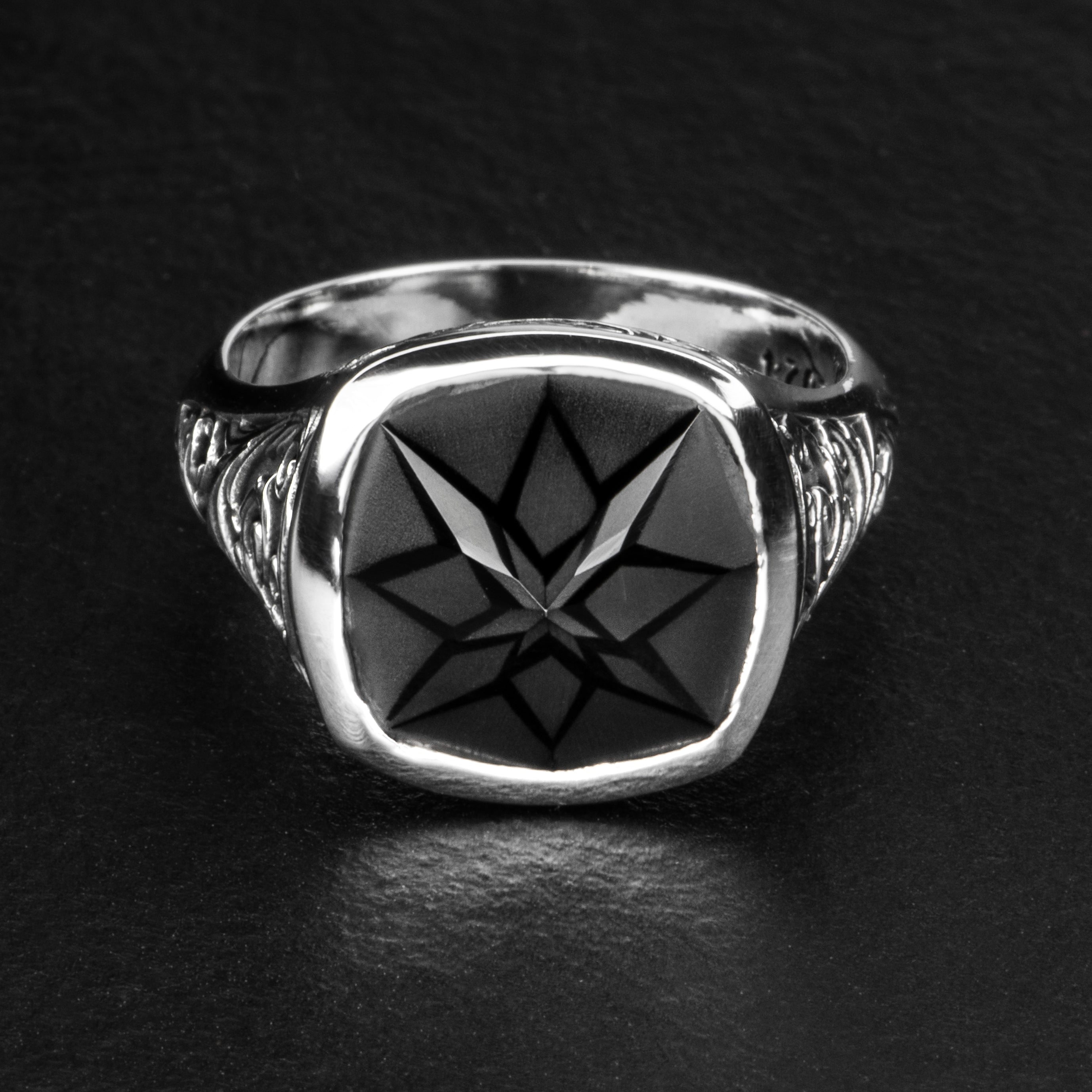 Geometric Signet Ring - BLACK LOTUS