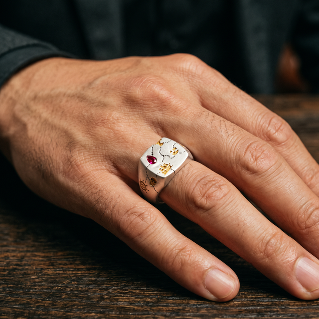 Gold Inlay • Ruby • Signet - DEAD RECKONING - AHW Studio
